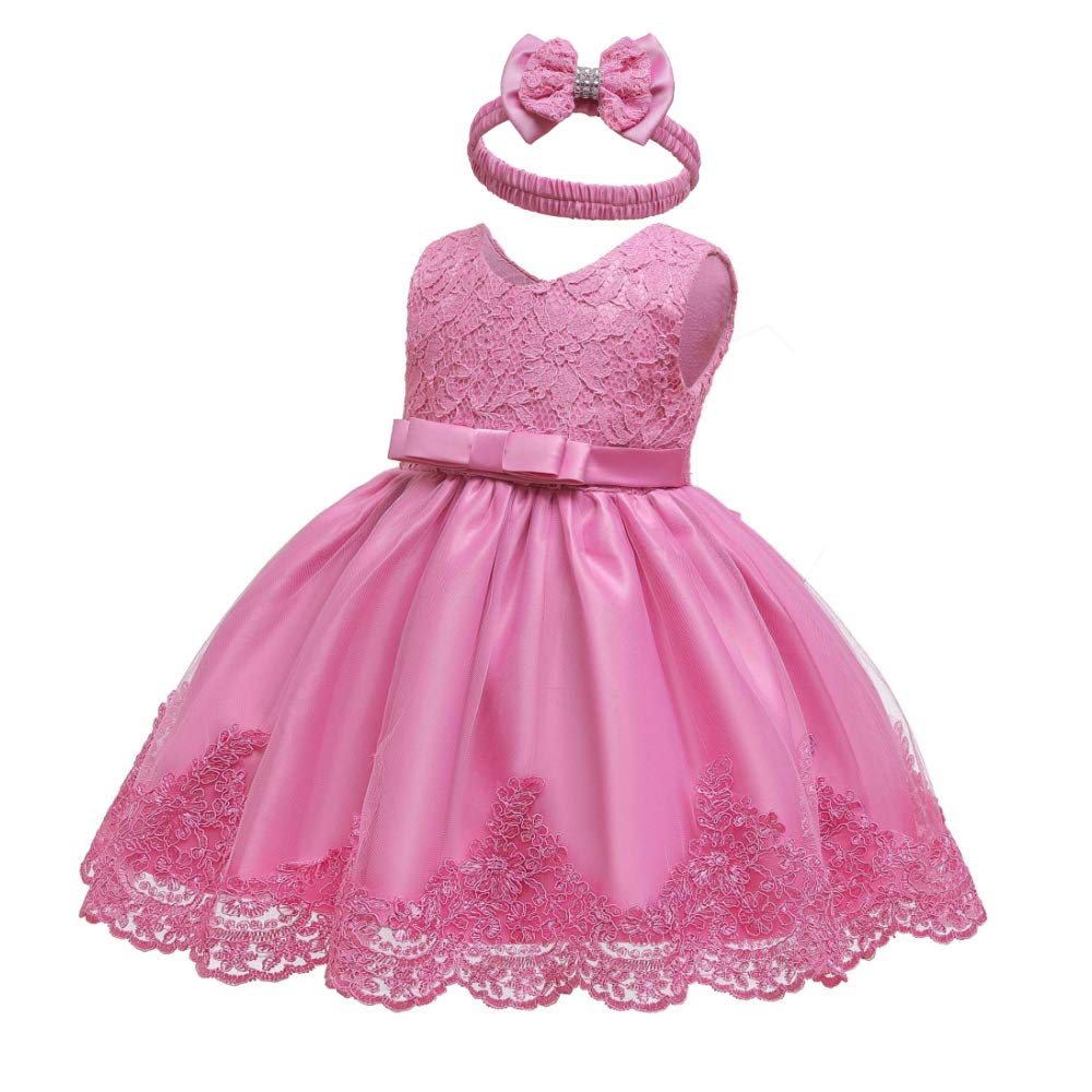 Lottle Girls Christmas Embroidery Lace Dresses Infant Easter Halloween Wedding Formal Event Dress(Dust Pink,120)