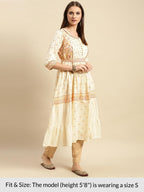 Rangita Cream Cotton Calf Length Embroidered Anarkali Kurti For Women | Kurta For Women