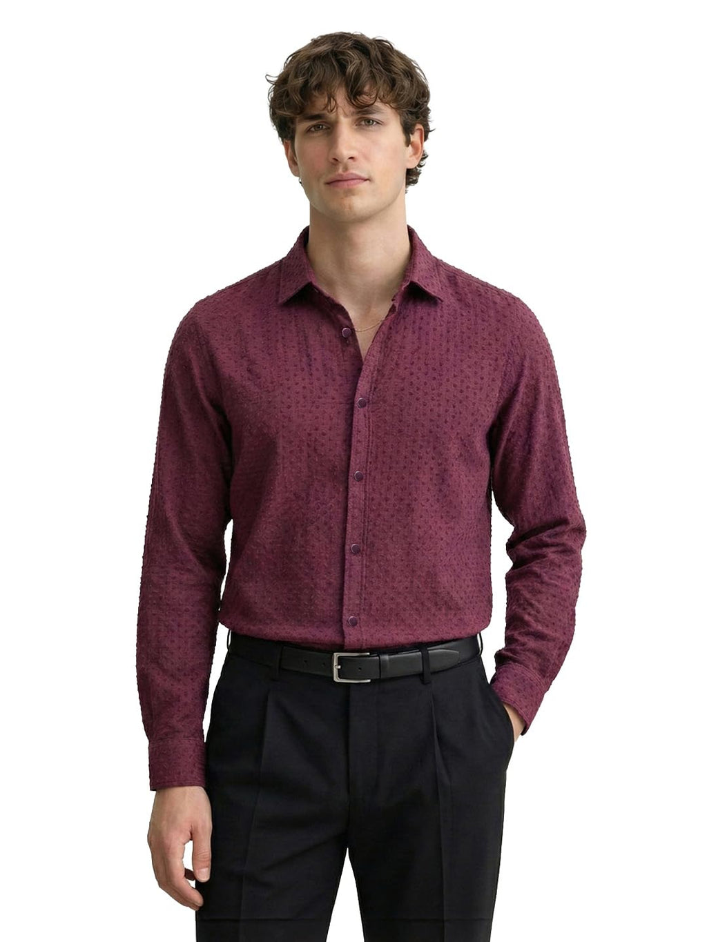 The Indian Garage Co Mens Slim Fit Textured Cutaway Collar Long Sleeves Party Streatchable Shirt