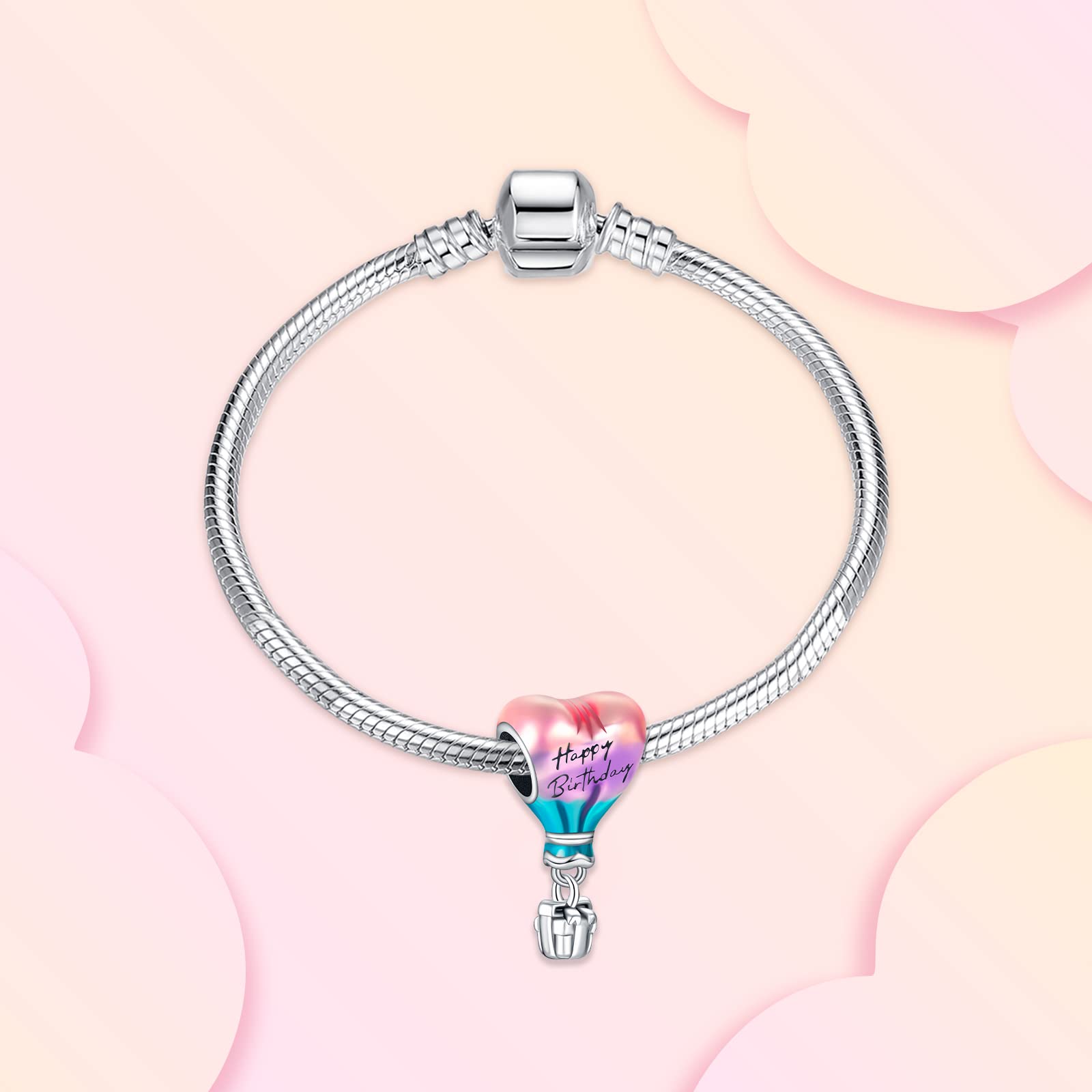 Annmors Hot Air Balloon Dangle Charm in 925 Sterling Silver Happy Birthday Dangle Charms for Women Bracelet Necklace,Christmas H