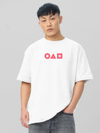The Souled Store Squid Game: Welcome to The Game Men and Boys Short Sleeves Round Neck White Graphic Printed Cotton Oversized T-