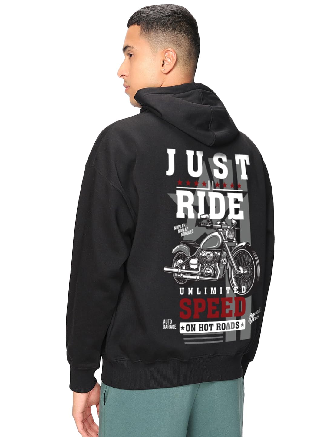 Bewakoof Mens Graphic Print Oversized Fit Full Sleeve Hooded Fleece Hoodies_649880_Black_S