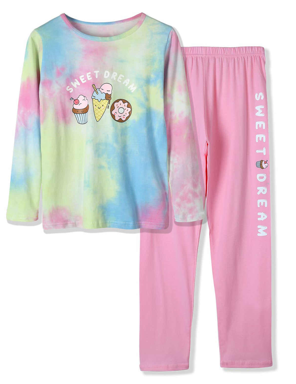 Beezizac Pajamas for Girls 100% Cotton Tie dye Unicorn Mermaid Sleepover PJ Set Size 4T18, Sweet Dream, 10 10