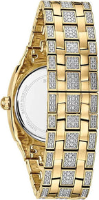 Bulova Men's Crystals Phantom Gold Tone Stainless Steel 3-Hand Quartz Watch, Cushion Shape Dial and Curved Mineral Crystal Style
