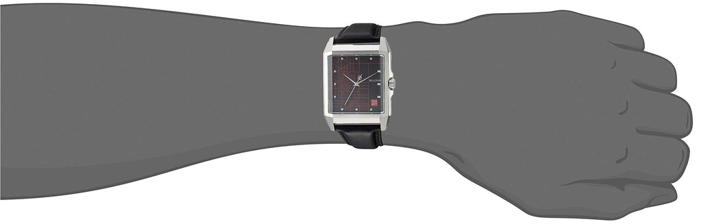 Bulova Frank Lloyd Wright 'December Gifts' Stainless Steel 3-Hand Quartz Dial, Black Leather Strap Style: 96A223
