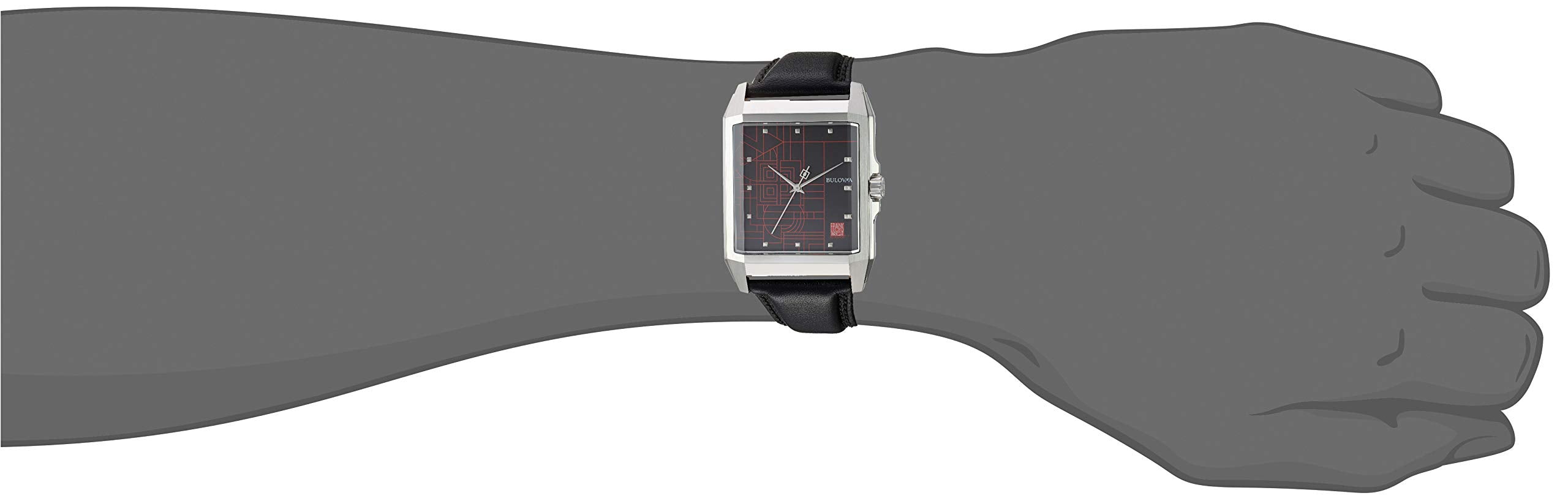 Bulova Frank Lloyd Wright 'December Gifts' Stainless Steel 3-Hand Quartz Dial, Black Leather Strap Style: 96A223