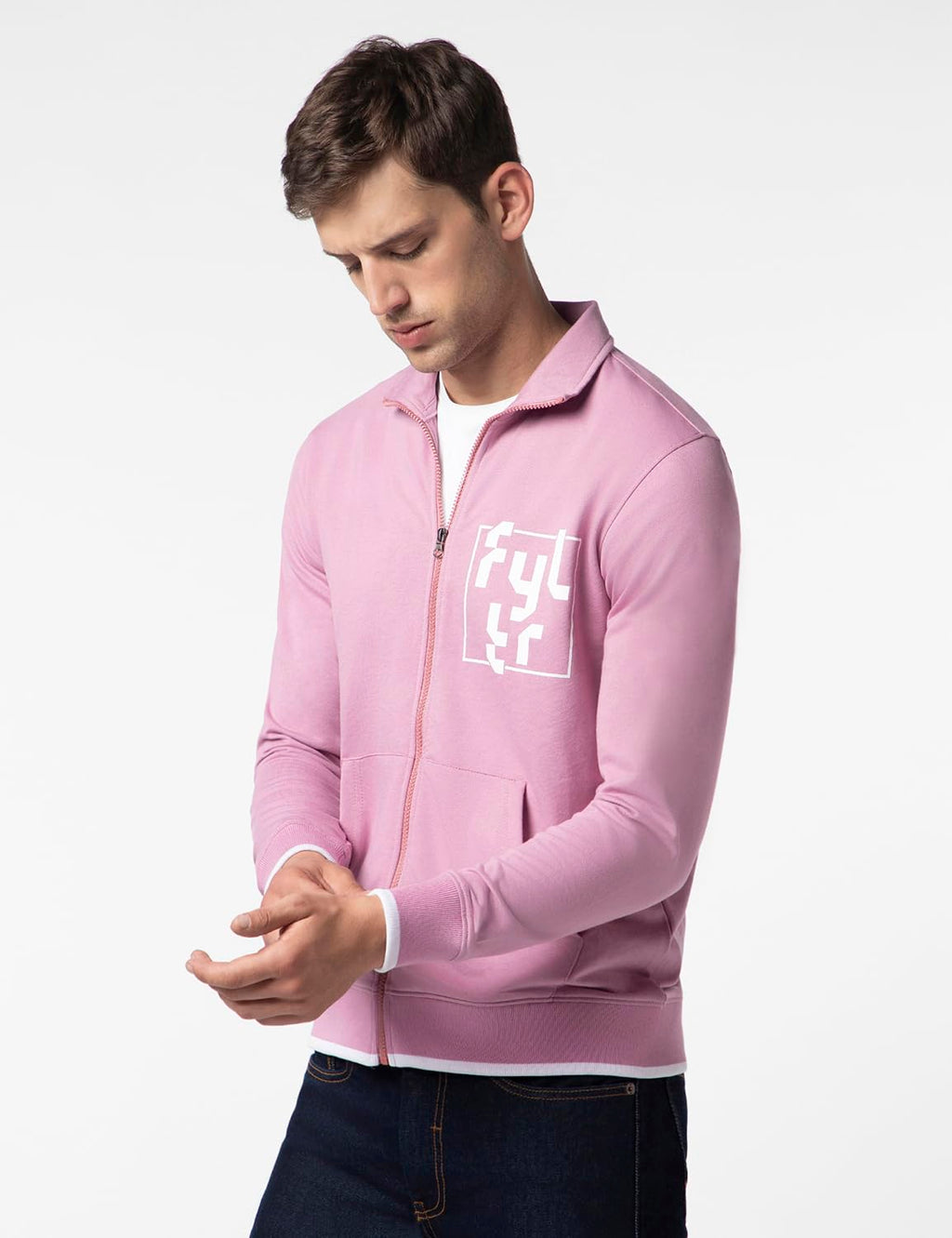 FYLTR Mens Casual Stand Collar Jacket With Rib Details - Full Zipper | Full Sleeve Branding | Casual Winterwear For Men