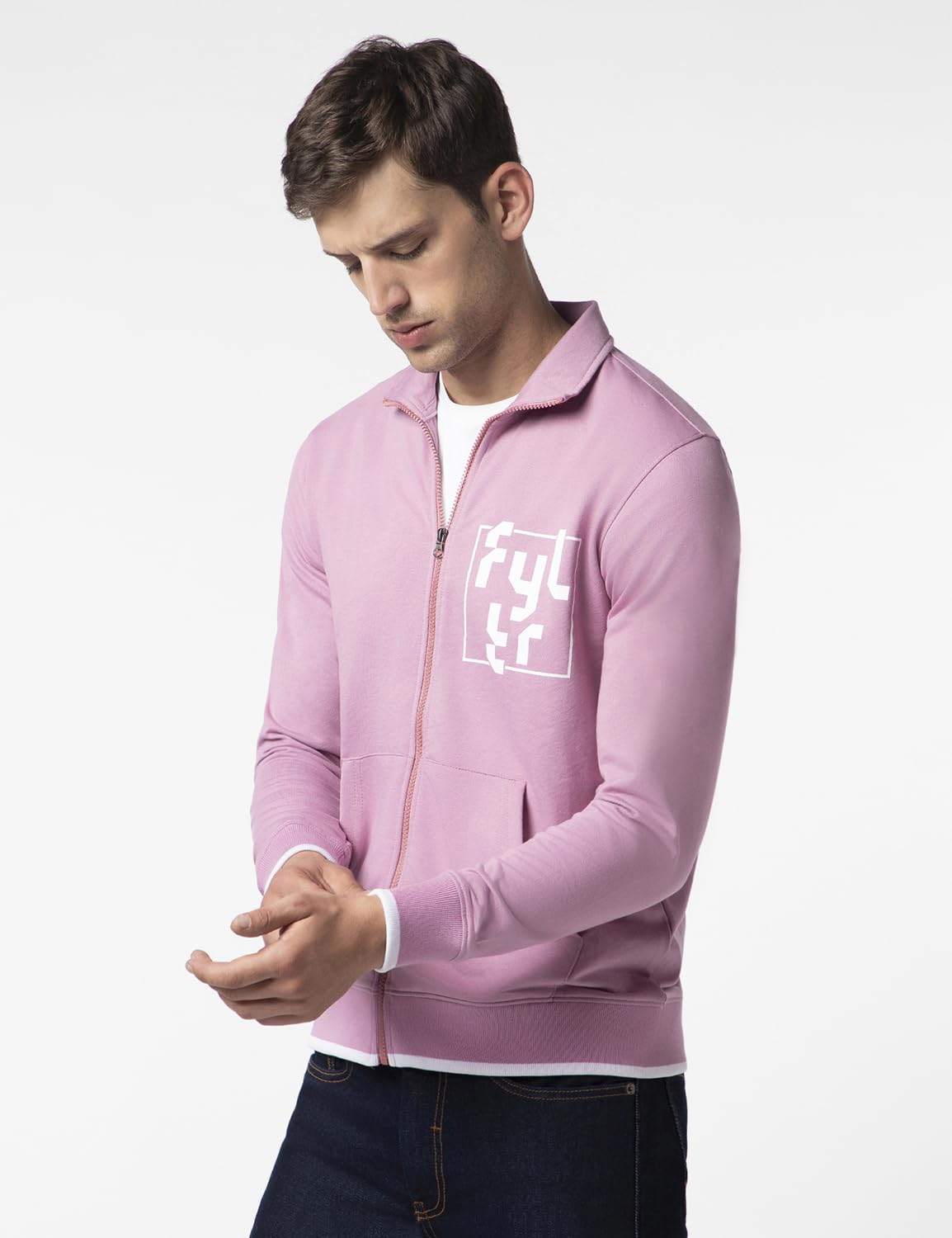 FYLTR Mens Casual Stand Collar Jacket With Rib Details - Full Zipper | Full Sleeve Branding | Casual Winterwear For Men