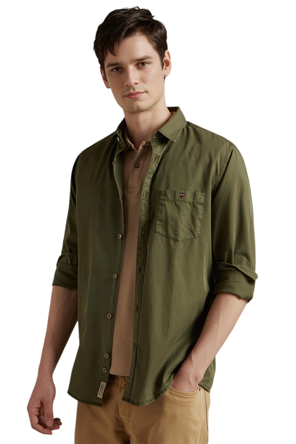 Louis Philippe MenS Cotton Solid Regular Fit Shirt (Lrsfcslpm07259_Green, 39
