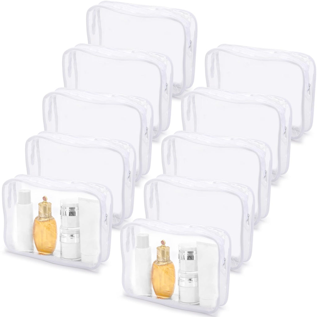 Tbestmax 10 Pack Clear Cosmetic Bags Makeup Bags Portable Waterproof TSA Approved Travel Toiletry Bags Large Organizer White, 9.