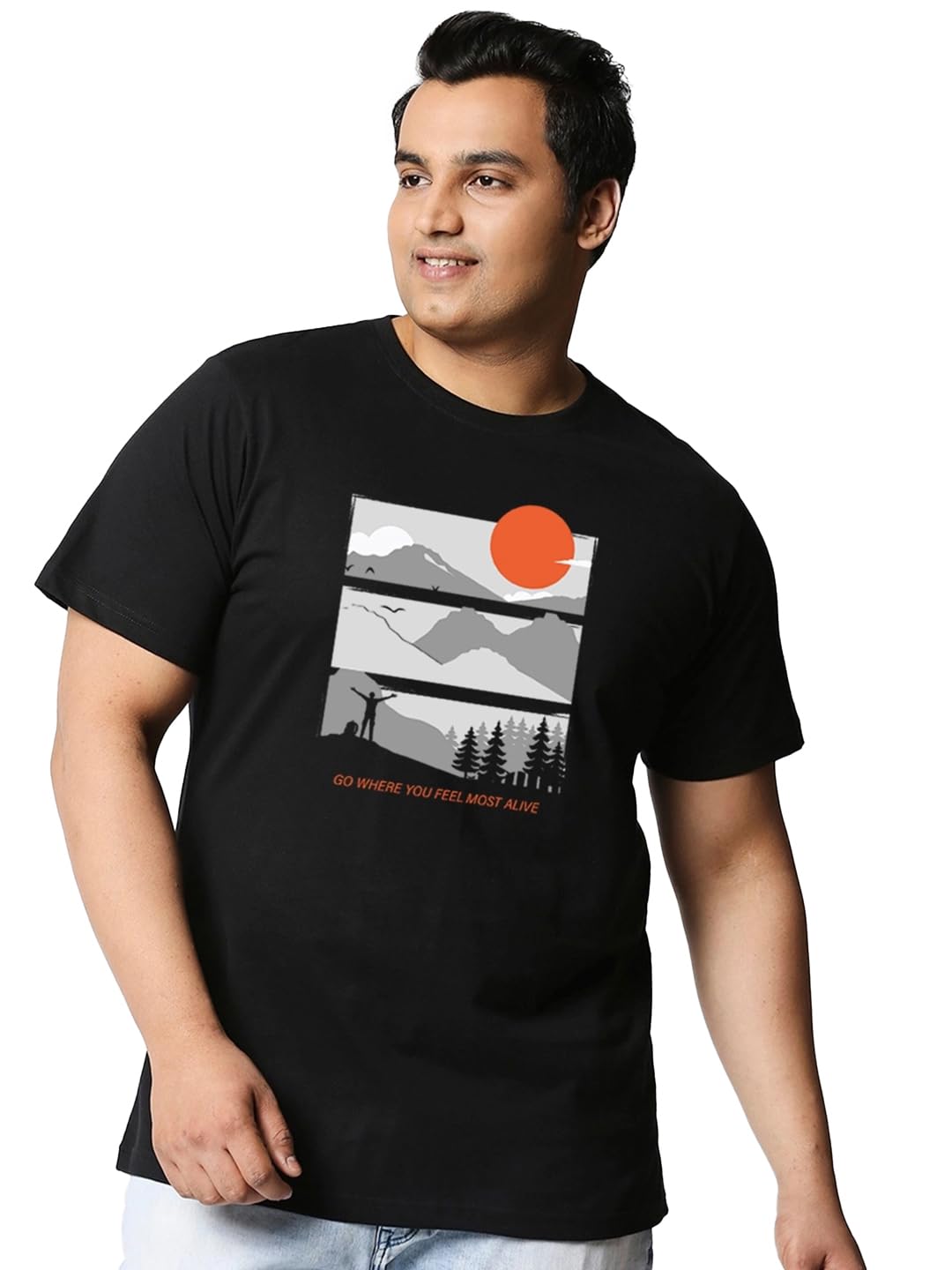 Bewakoof MenS Graphic Print Regular Fit Half Sleeve Round Neck Cotton Plus Size T-Shirt_472986_Black_4Xl