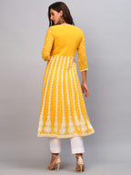 ANNI DESIGNER Womens Georgette Chikankari Embroidered Anarkali Kurti (Naav Yellow_S_Yellow_Small)