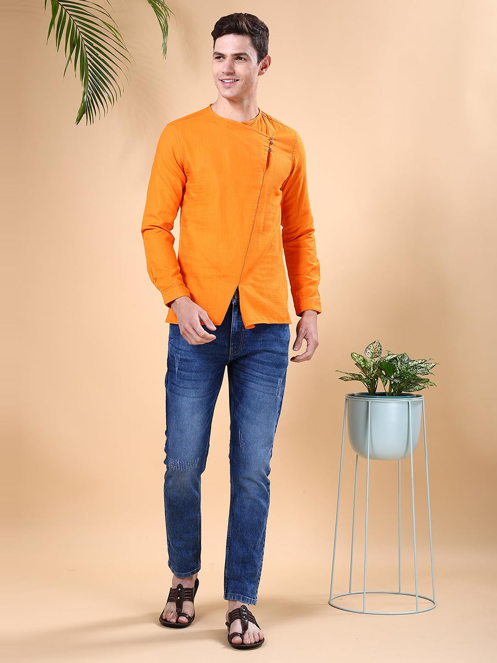 The Indian Garage Co Men'S Cotton Slim Kurta (0721-Sk25L29-07_Orange