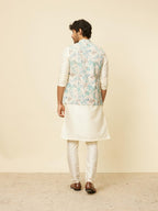 Manyavar Mens Green Blended Linen Printed Jackets