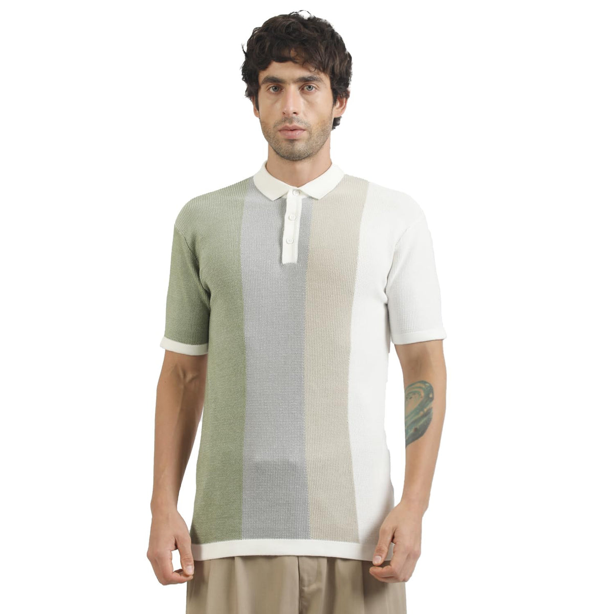 Maniac Cream Clayknit Half Sleeve Polo TShirt for Men 2