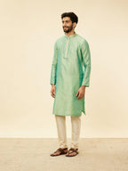 Manyavar Mens Green Art Silk Self Design Kurta Pyjama Set