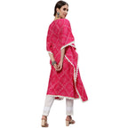 Ishin Women'S Cotton Blend Kaftan Embroidered Gotta Patti Bandhani Print Pink Kurta Suit Set With Trouser