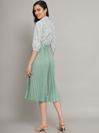 Kzully | Elegant A-Line Dress: Collared V-Neck Top, Pleated Skirt With Elastic Waist, Includes Belt Pista