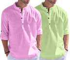 Hemrin Combo Of Men Solid Cotton Blend Straight Kurta Shirt Pack Of 2