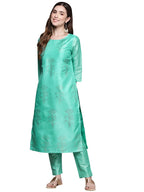 Ziyaa Art Silk Women'S Sky Blue Rayon Straight Kurta And Pant Set_Green_S