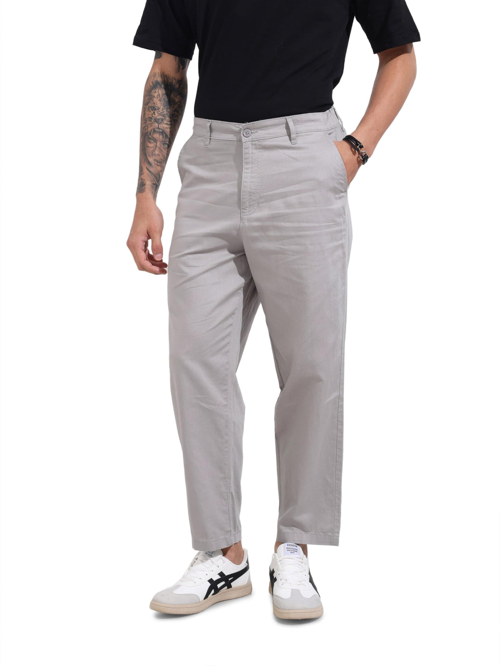 The Indian Garage Co Mens Mid-Rise Relaxed Fit Trousers Pants