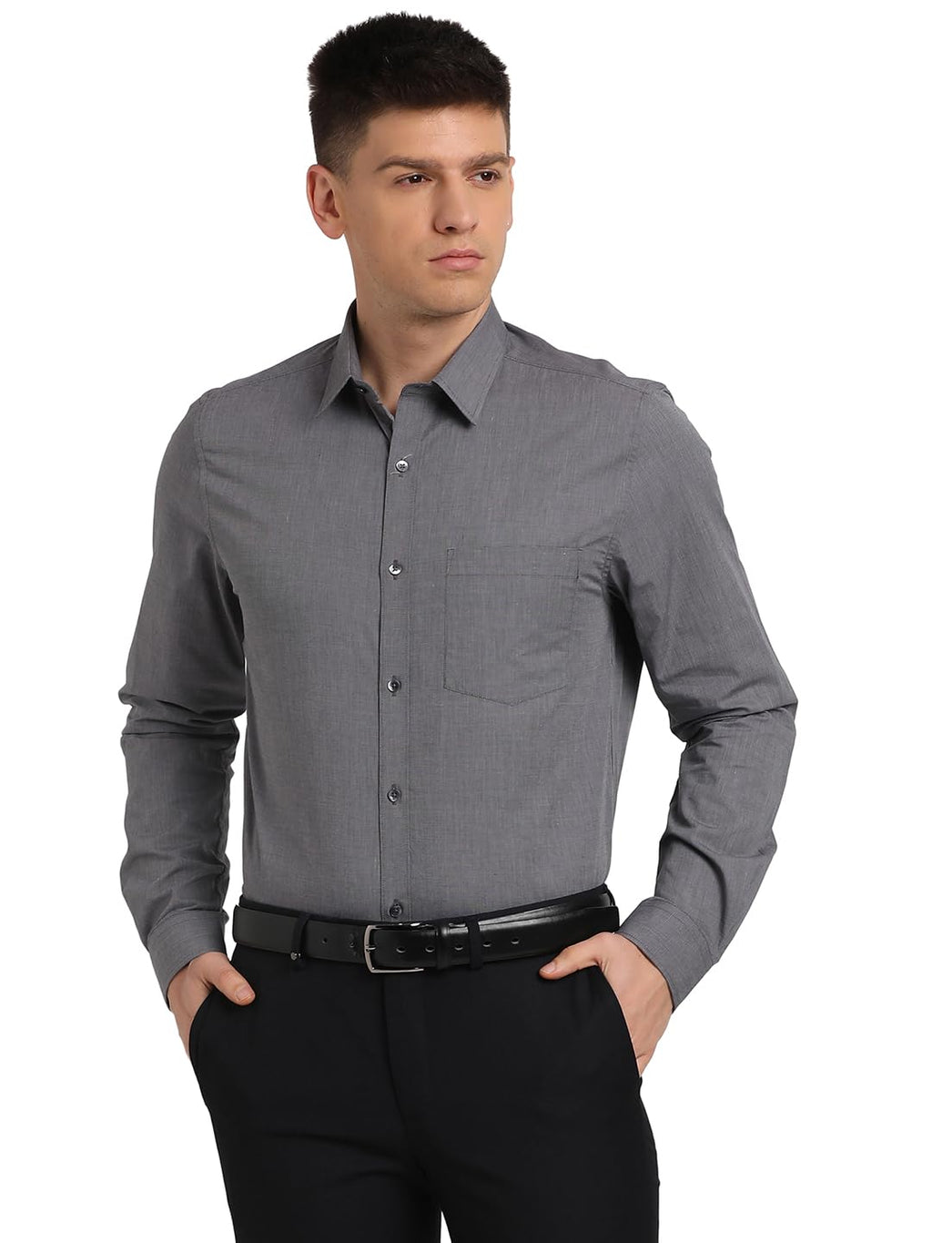 Turtle Men 100% Cotton Grey Solid Regular Fit Formal Shirt