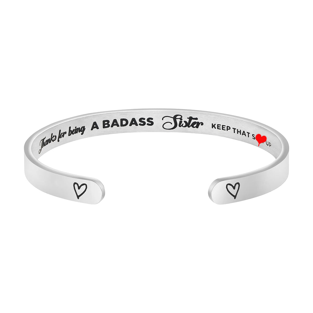 JoycuFF Sisters Gifts from Sister Birthday Gifts for Sister Bracelet for Women Bracelets Inspirational Stainless Steel Cuff Big 