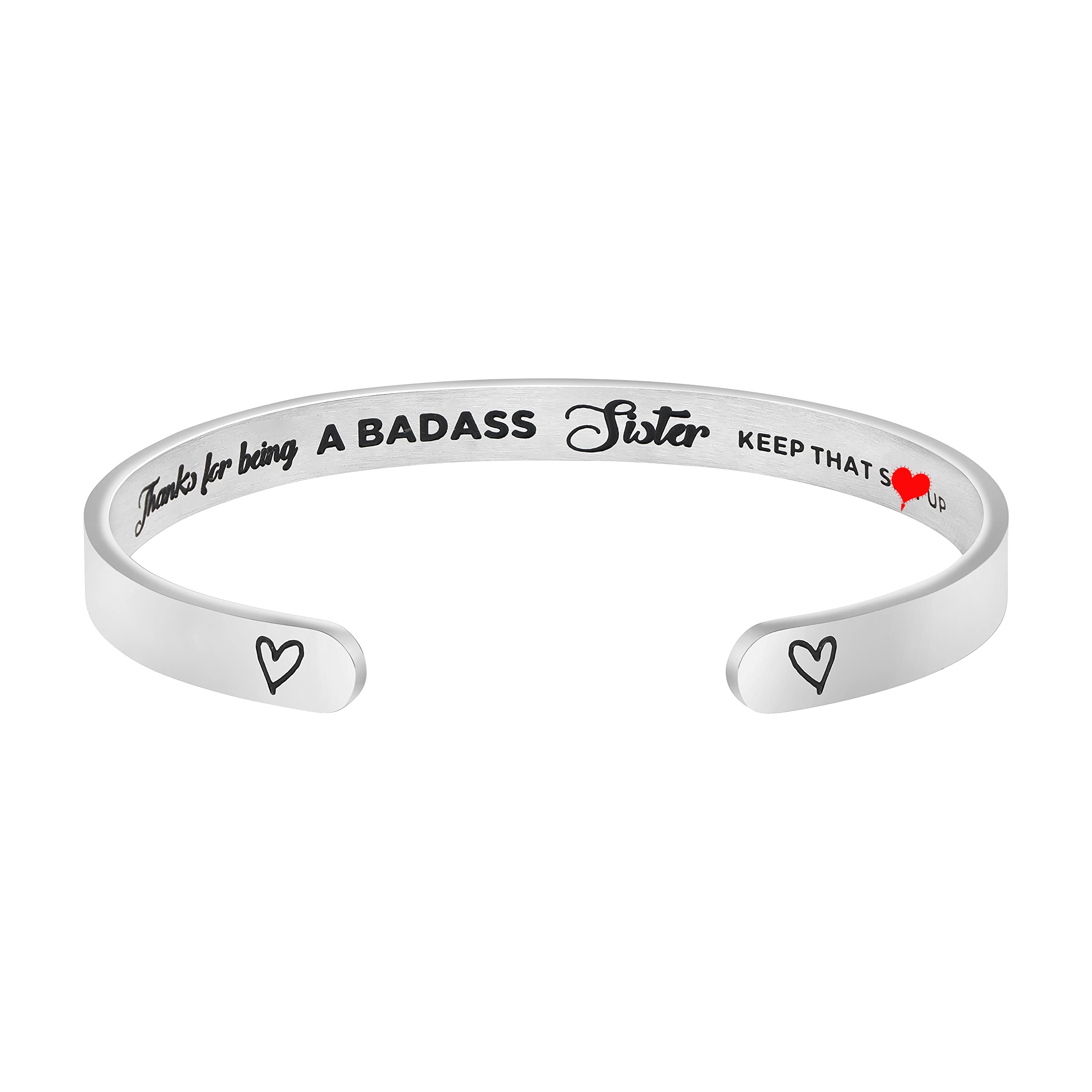 JoycuFF Sisters Gifts from Sister Birthday Gifts for Sister Bracelet for Women Bracelets Inspirational Stainless Steel Cuff Big 