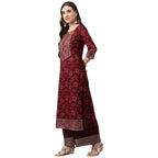 Idalia Maroon Printed Cotton Kurta Set