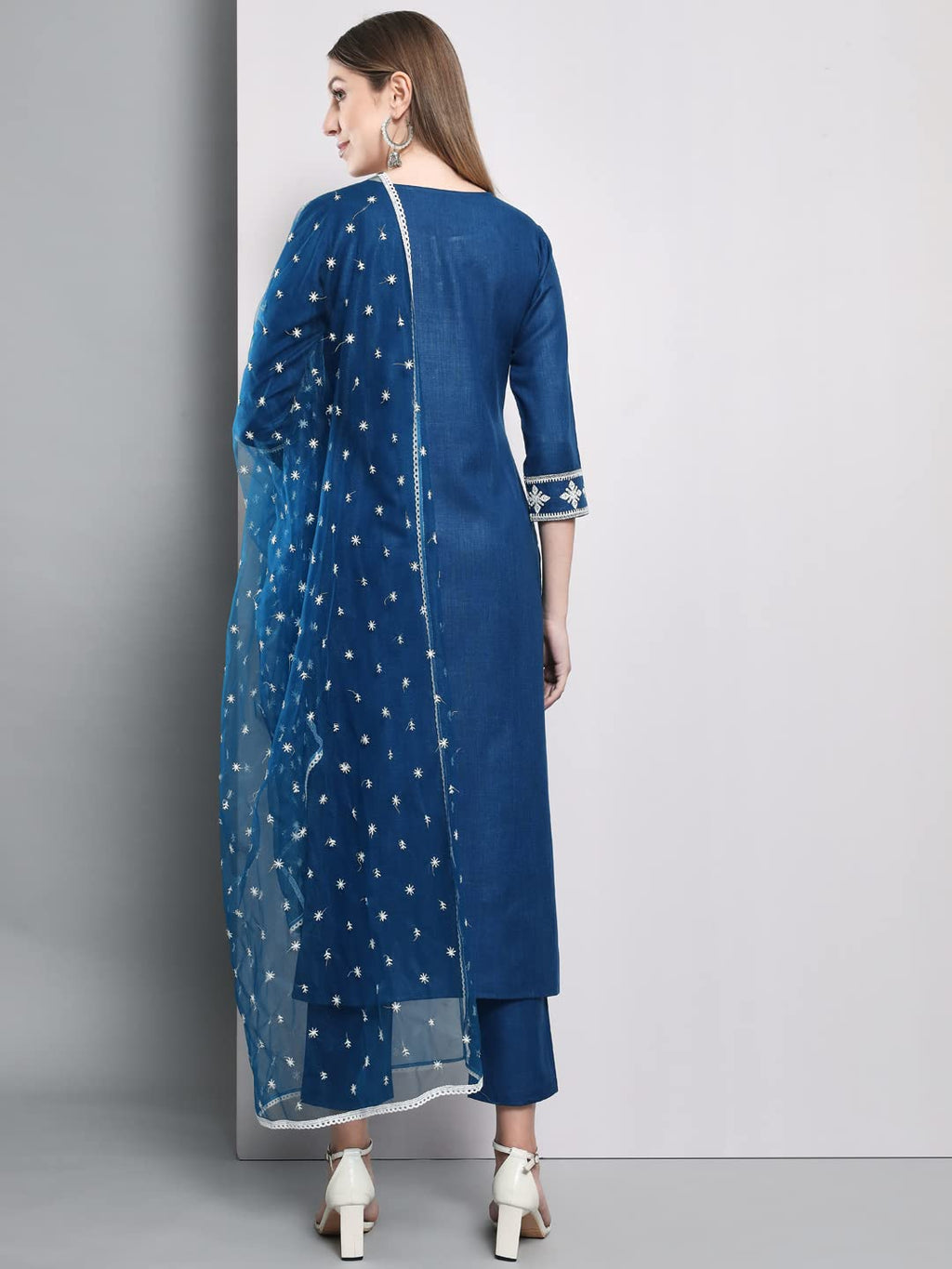 Anni Designer Women'S Cotton Blend Embroidered Straight Kurta With Pants & Dupatta (Kurupam)