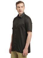Turtle Men 100% Cotton Regular Fit Black Printed Half Sleeve Formal Shirt