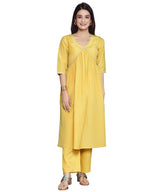 Libas Womens Woven Design Silk Blend A-Line Kurta With Trousers