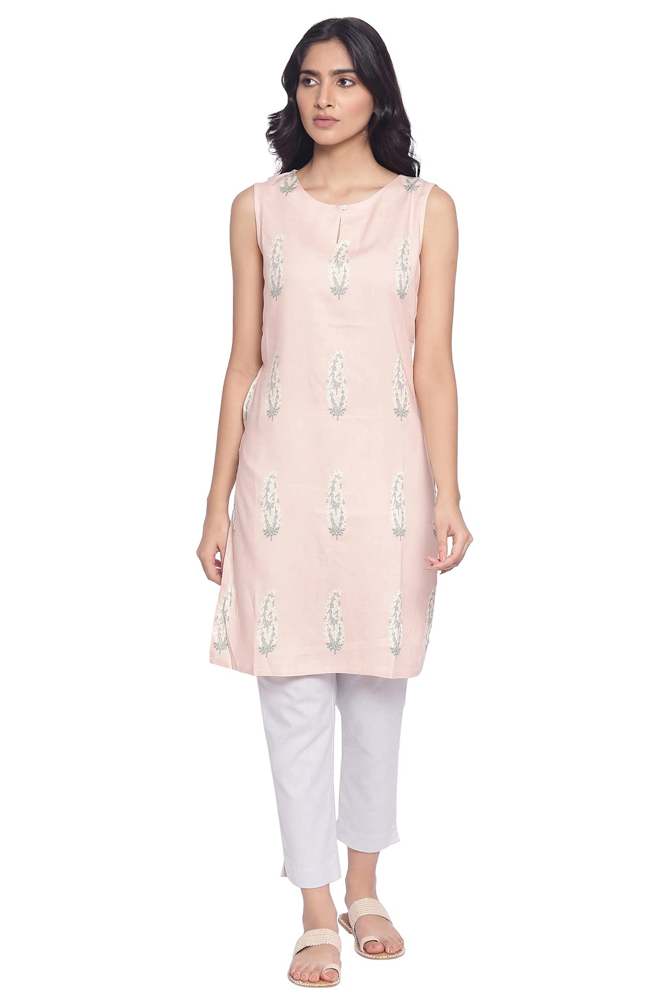 W For Woman Pink Printed Straight Kurta_21Auw17181-117885_Xl