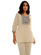Libas WomenS Cotton Yoke Design A-Line Kurtis (26719_Off White
