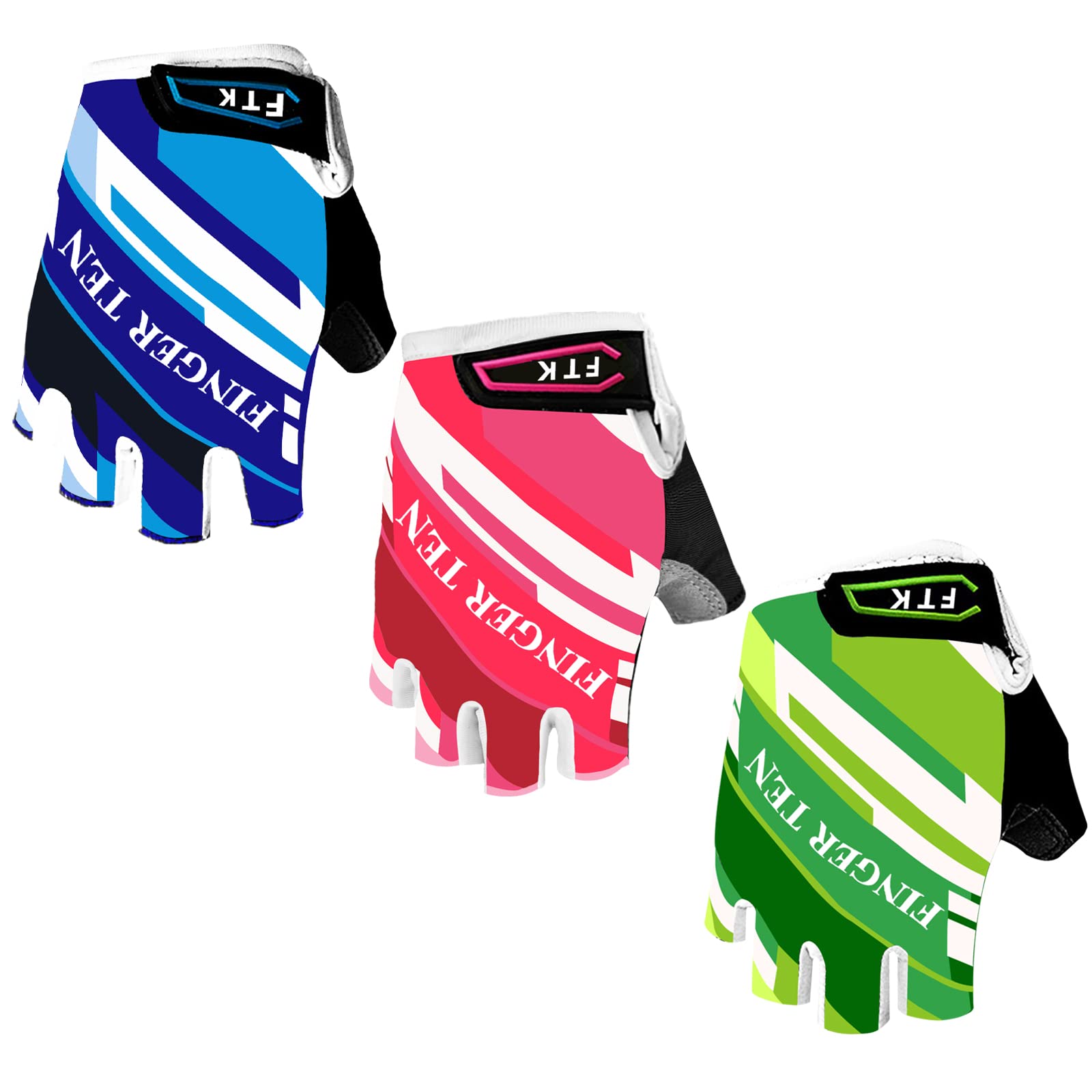 FINGER TEN Kids Junior Cycling Gloves Outdoor Sport Road Mountain Bike Pair, Fit Boy Girl Youth Age 2-10, Gel Padding Bicycle Ha