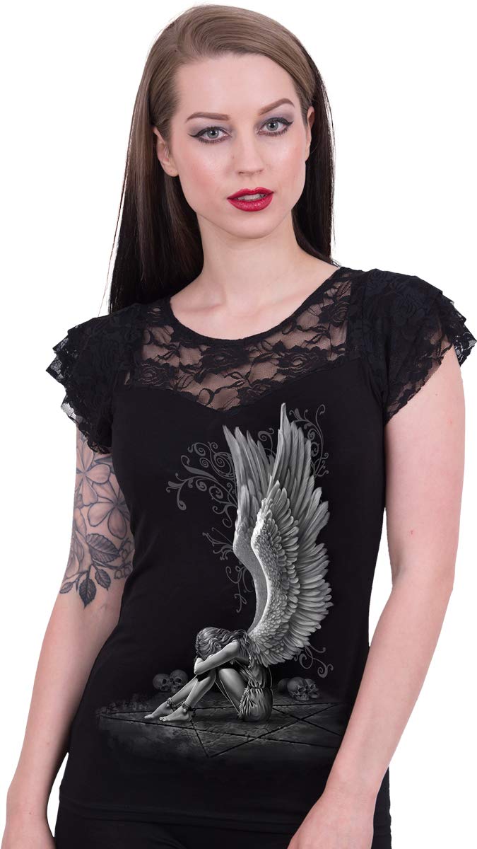 Spiral - Enslaved Angel - Lace Layered Cap Sleeve Top Black - XXL