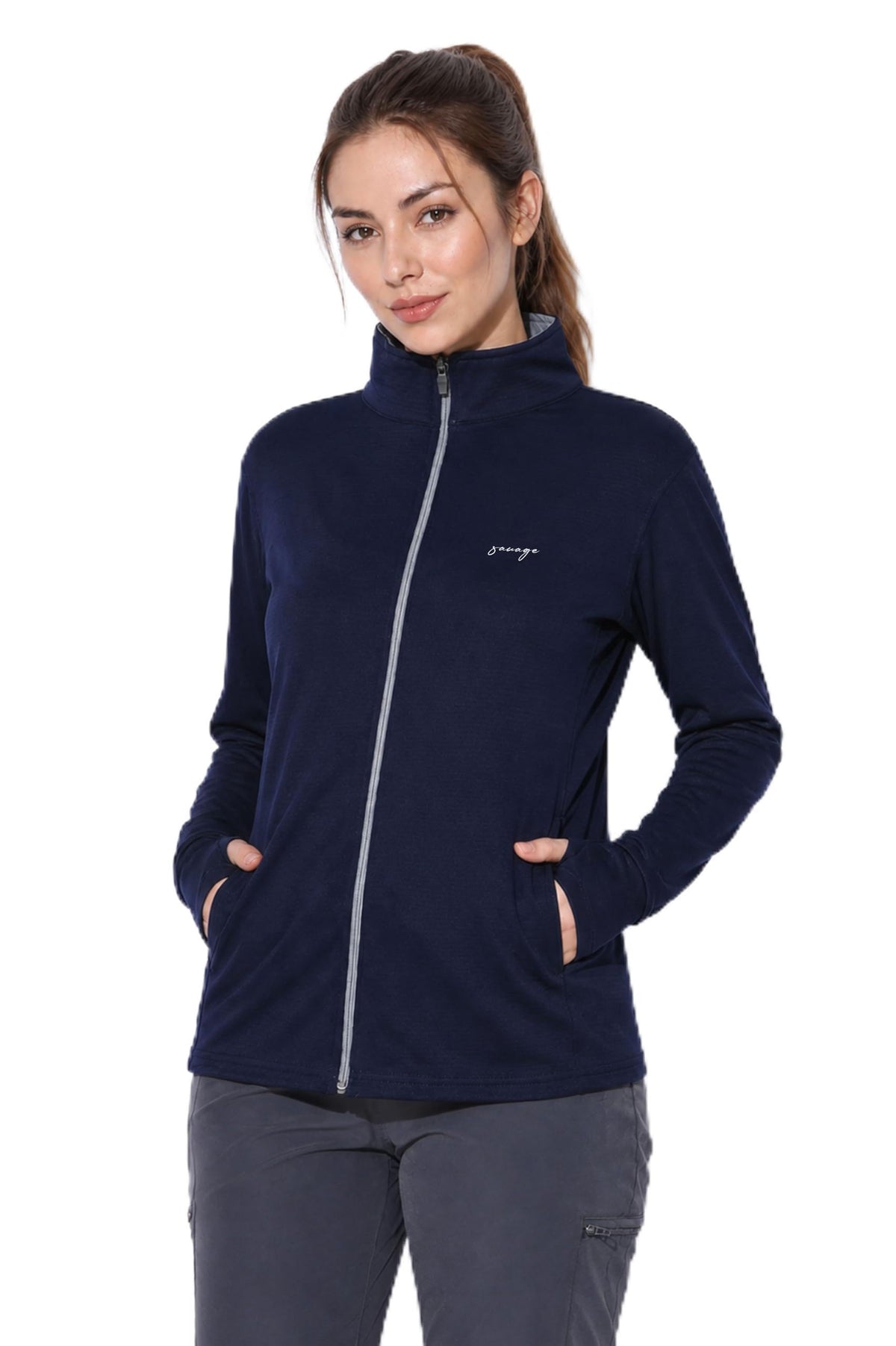 BE SAVAGE UPF Sunscreen Jacket for Women AntiTan Summer Lightweight Sunscreen Jacket Women (Navy2XL) 2
