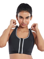 Nykd By Nykaa Stylish High-Impact Everday Sports Bra For Women, Front Zip Closure, High Support, Removable Cookies, Racer Back -