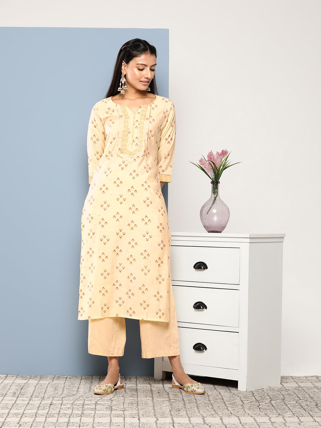 Libas WomenS Silk Printed Straight Kurta (26250_Yellow