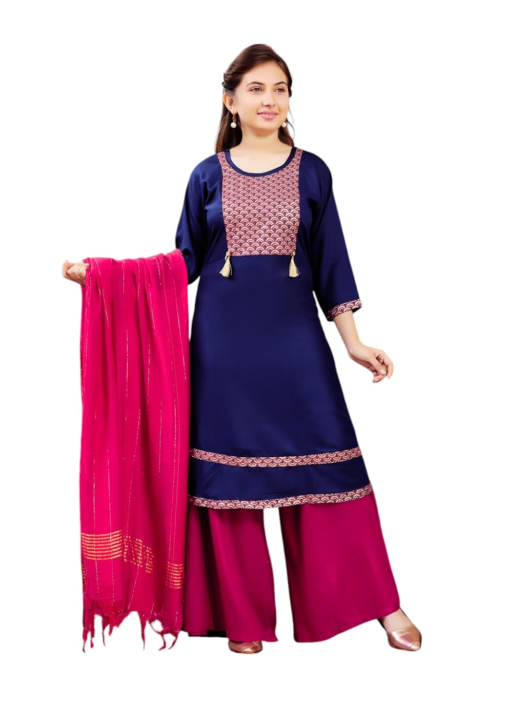 Aarika GirlS Cotton Regular Tunic Shirt (Kurti-E-22_Navy Blue_40)