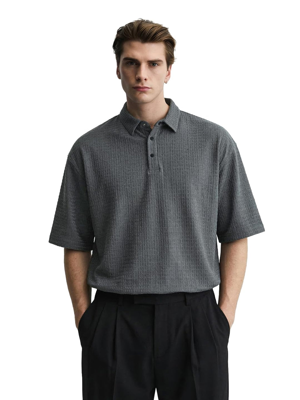 The Indian Garage Co Mens Boxy Half Sleeves Textured Round Neck T-Shirt