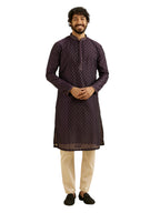 Manyavar Mens Chanderi Self Design Kurta Set (Purple,XL)