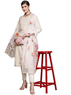 Ishin Women'S Cotton Blend Straight Embroidered Gotta Patti Floral Print Off White Kurta Suit Set With Trouser Inwsd028_Ow_L_Off