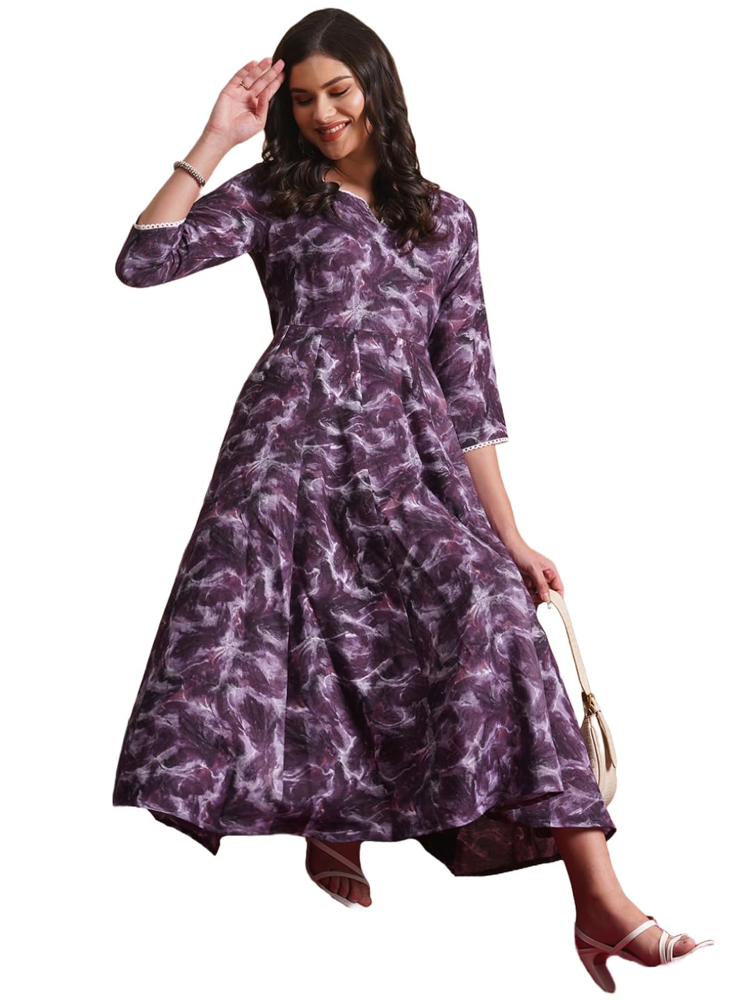 ANNI DESIGNER Womens Rayon Blend Anarkali Printed Kurta with Pant (SIPRADH Purple_L_Purple_Large)