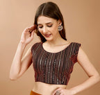 Pujia Mills WomenS Sequin Embroidered U Neck Sleeveless Readymade Saree Blouse Indian Ethnic Designer Stitched WomenS Black Bl