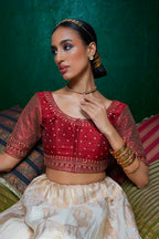 Soch Womens Maroon Tussar Sequin Embellished And Embroidered Front-Open Blouse