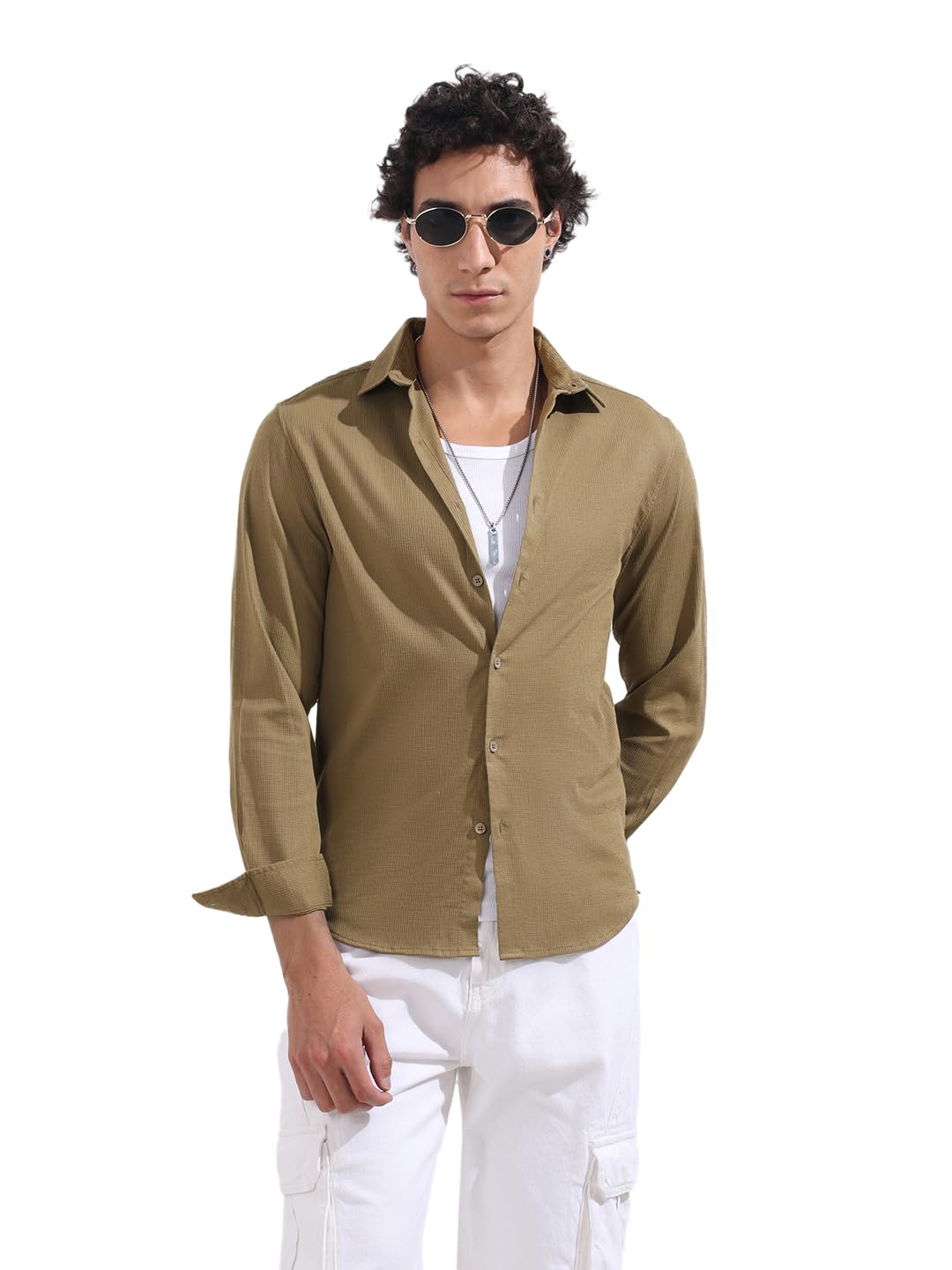 The Indian Garage Co Mens Slim Fit Solid Cutaway Collar Long Sleeves Shirt