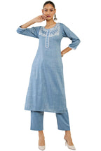 Soch Women Blue Viscose Printed Calf Long Kurta Set(Blue_S)