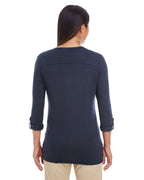 Ladies Perfect FitY-Placket convertible Sleeve Knit Top - WHITE - XS(D0102H7YESJ)