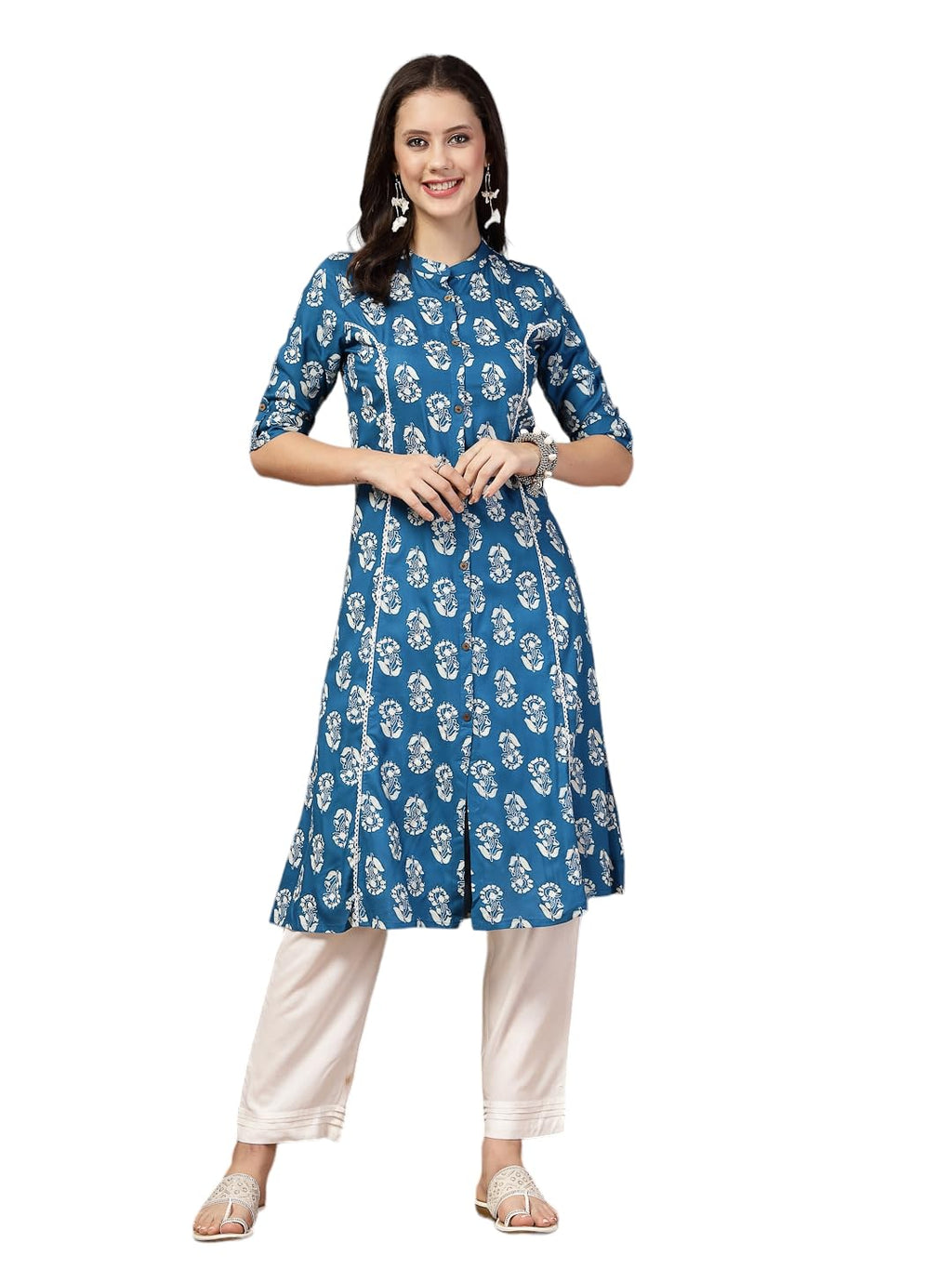 Stylum Womens Floral Printed Rayon A-Line Kurta (JOHNYBLUE40_Blue, L)